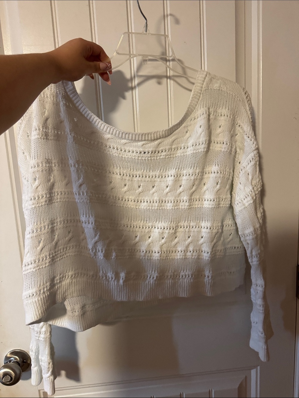 Hollister Cream Open-Knit Scoop Neck Sweater